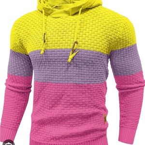 Zaitun Hooded Sweater Color block,   Long Sleeve , Knitted, Unisex, NWT, M